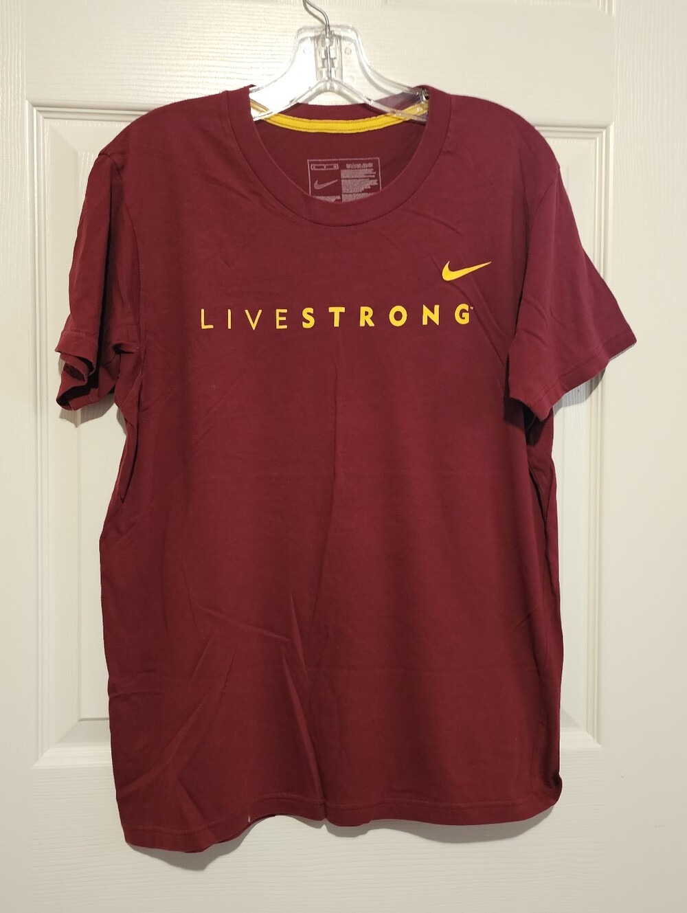 Nike Maroon Livestrong Short Sleeve Tee with Yellow Logo Sz S